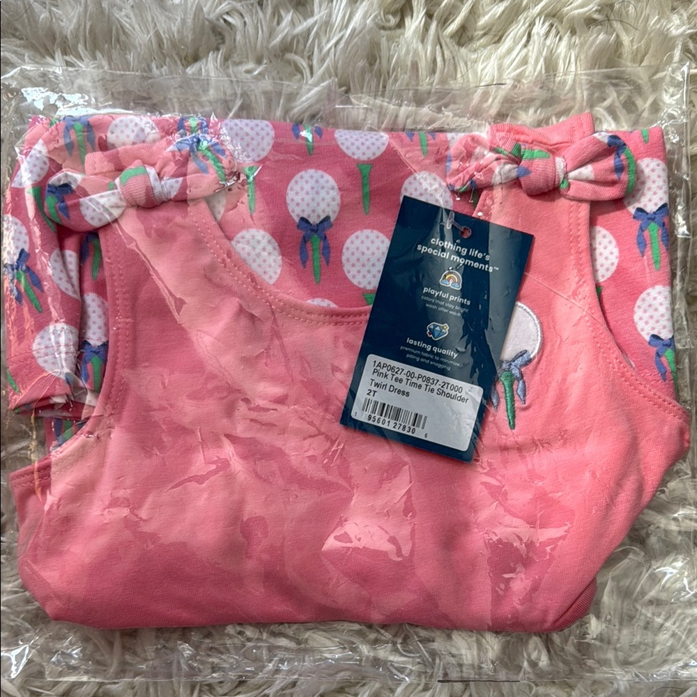 Ruffle Butts 2T Pink Golf Print Dress